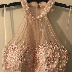 pink 2 piece prom dress